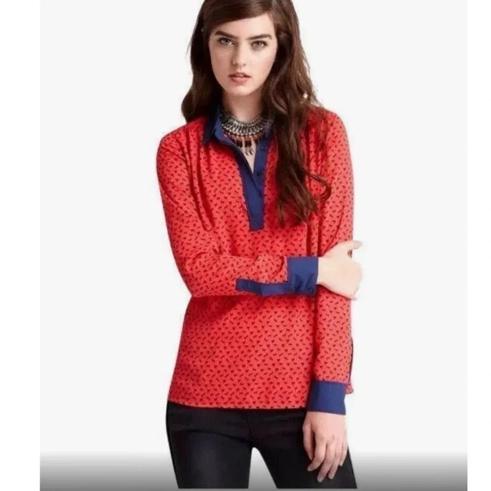 Free People Red Horse Print Blouse Size XS